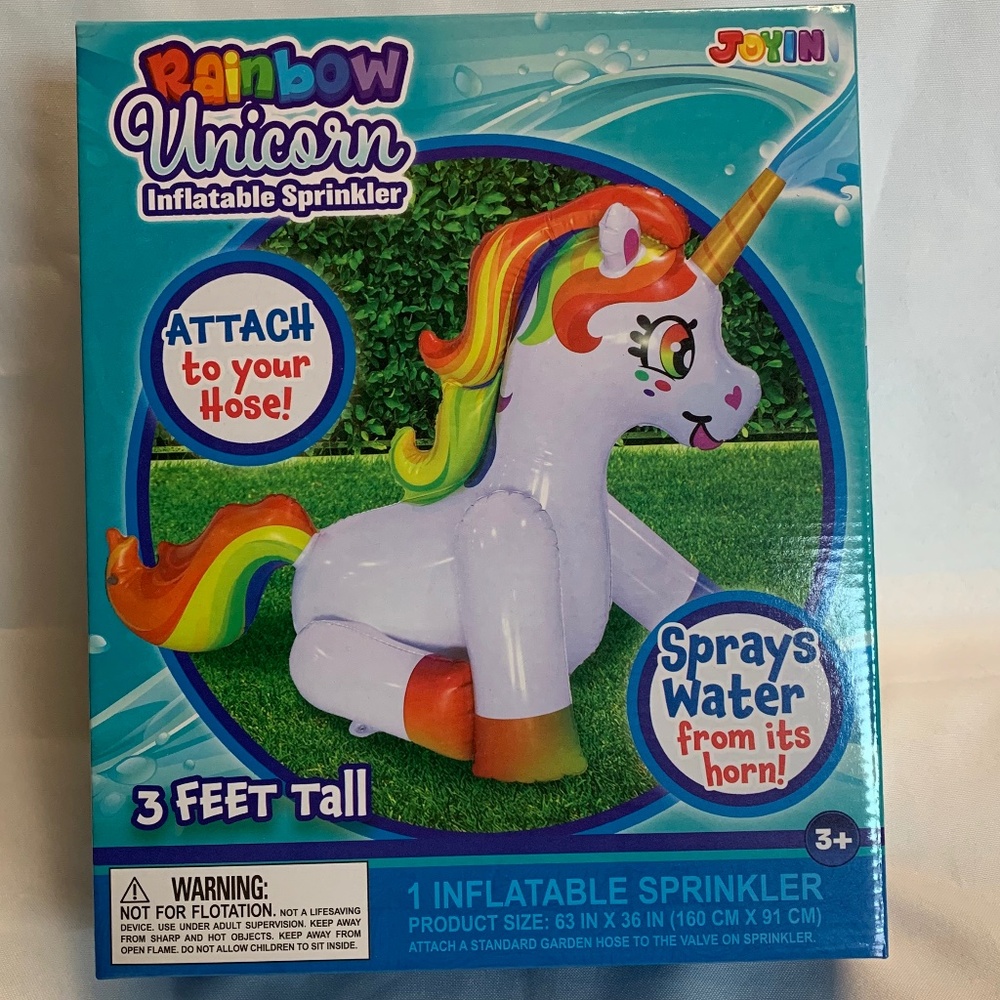 NIB! 3 Foot Tall Rainbow Unicorn Inflatable Sprinkler!
